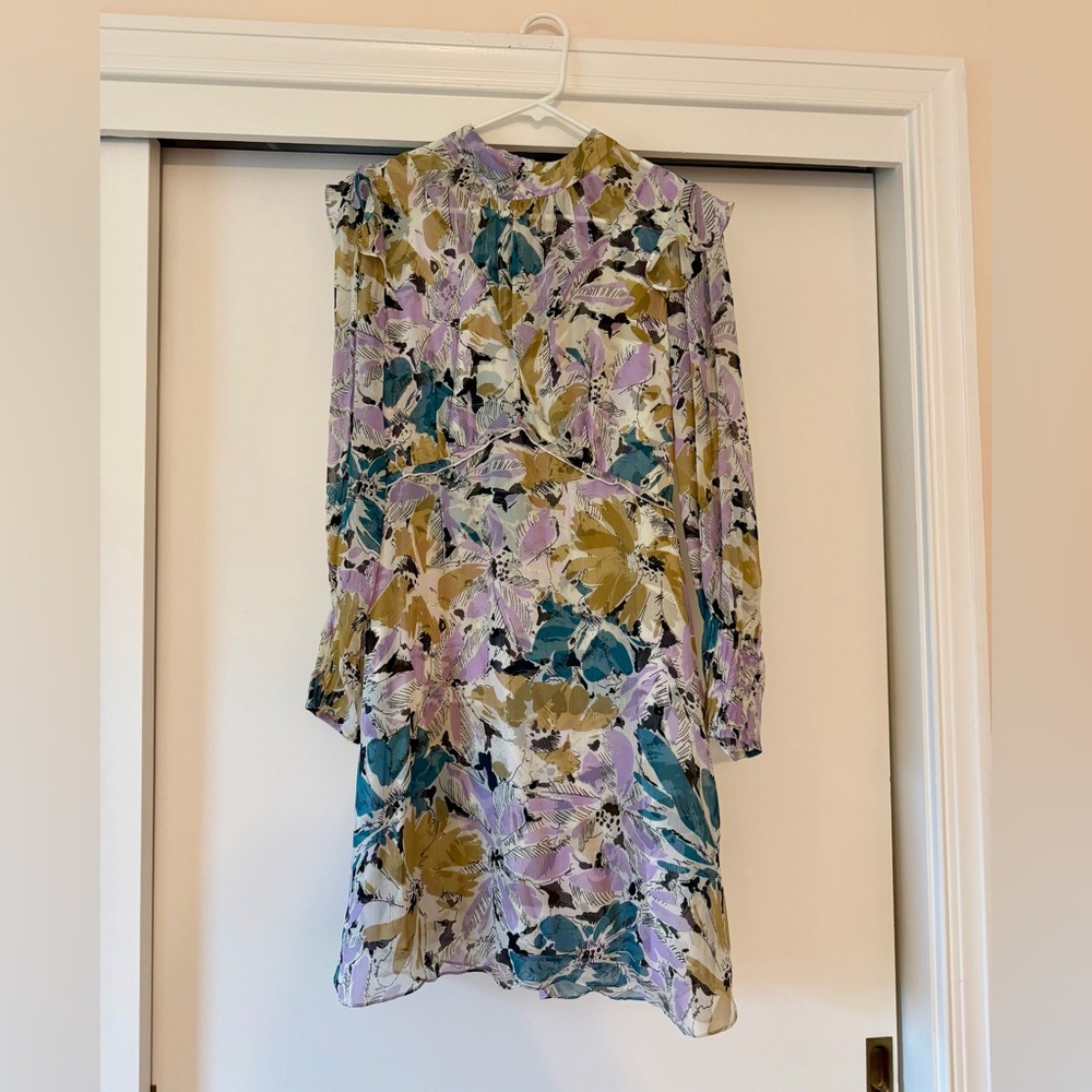 Diane Von Furstenberg Floral Long Sleeve Mini Dress - Lavender, Teal & Mustard